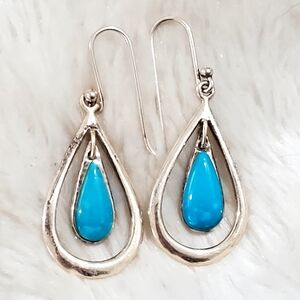 Vintage Scott Kay 925 Sterling Turquoise Dangle Post Earrings
